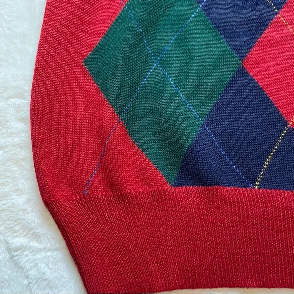 Tricots St Raphael Vintage Knit Argyle V Neck Wool Vest Size Large